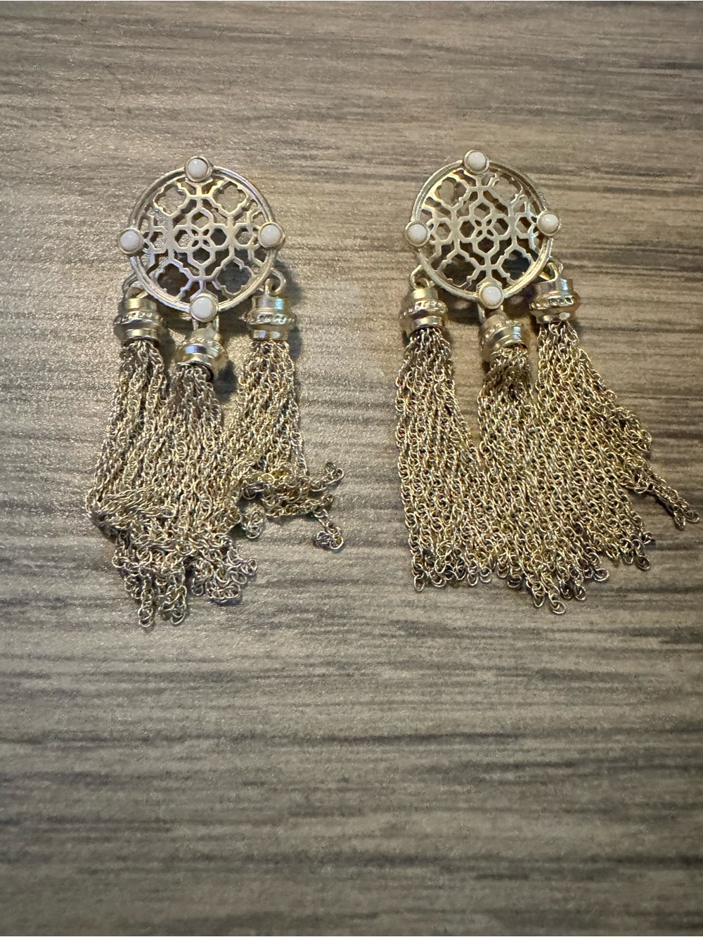 Kendra Scott Gold Filigree Tassel Earrings with White Accents